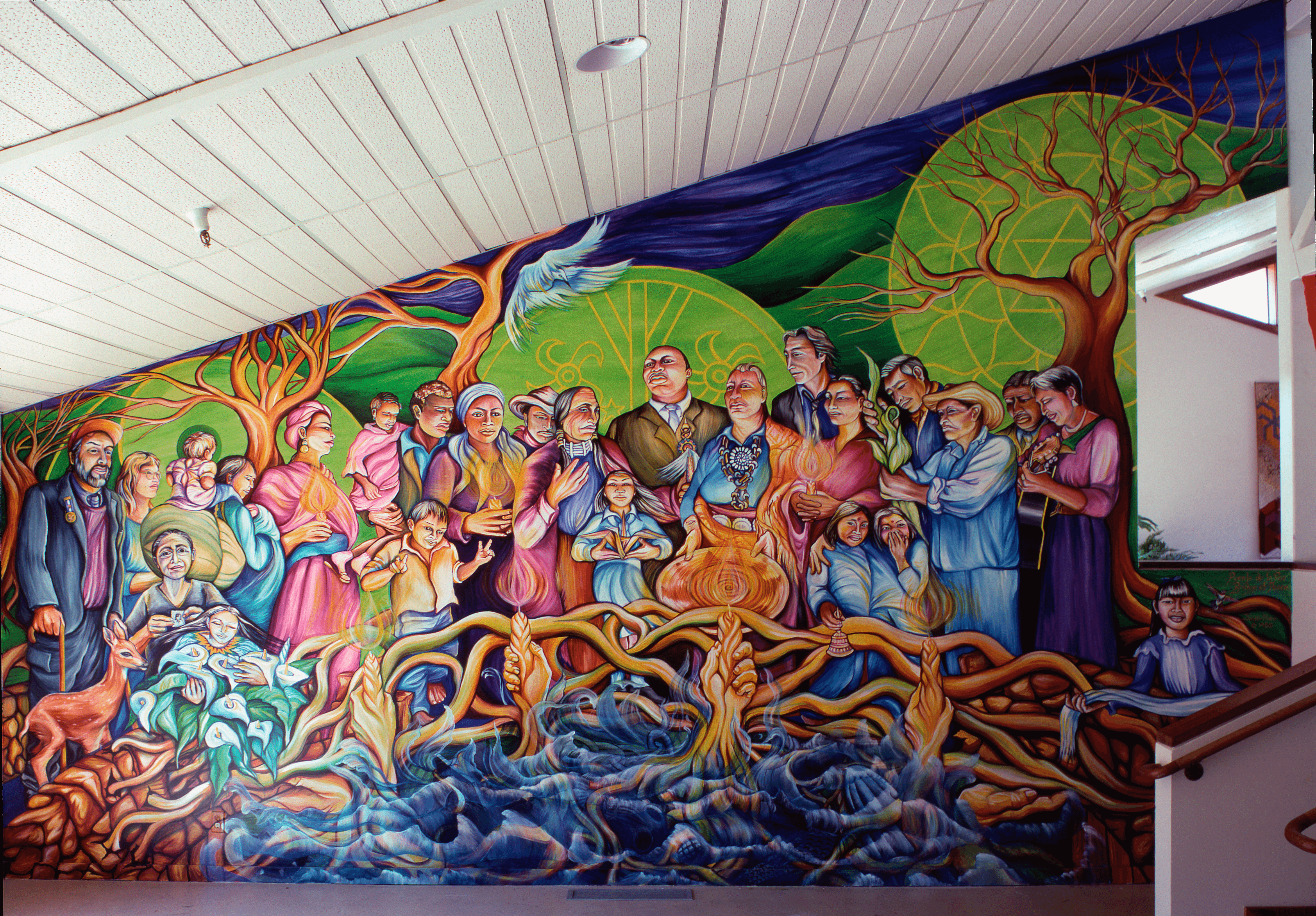 PUENTE DE LA PAZ • PEACE BRIDGE, mural in the Commons Building of World College West
