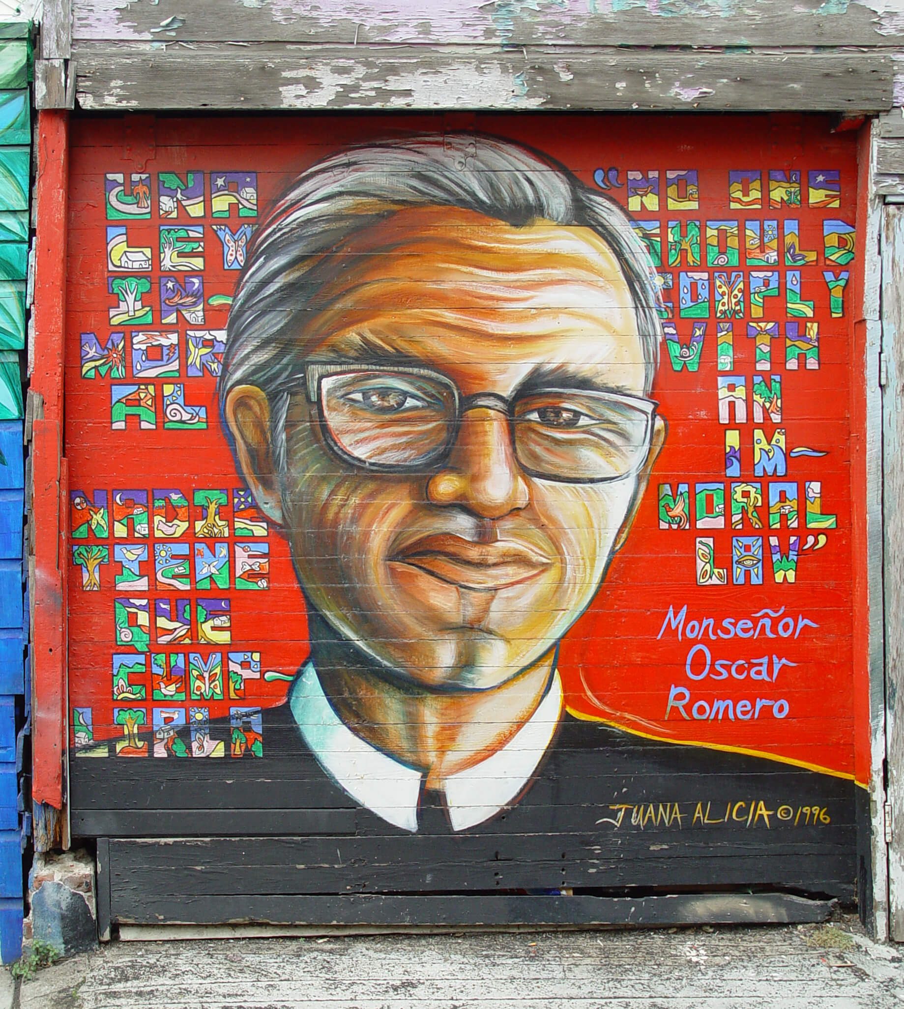 NO ONE SHOULD OBEY AN UNJUST LAW, 10’ x 12’, Acrylic mural on wooden garage door, Balmy Alley, San Francisco,1996,F ranco Foliini Foto NO ONE SHOULD OBEY AN UNJUST LAW, 10’ x 12’, Acrylic mural on wooden garage door, Balmy Alley, San Francisco,1996,F ranco Foliini Foto